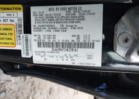 2018 Ford Fusion Se z USA, uszkodzony, nr VIN 3FA6P0H72JR228161